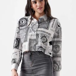 The Souled Store White Cotton Printed Crop Shirt-image-73