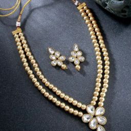 Peora Beads Kundan Layered Long Necklace & Drop Earring Ethnic Jewellery Set-image-36