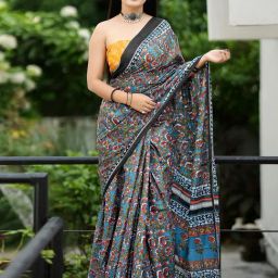 Saree Mall Blue Printed Sarees With Unstitched Blouse-image-54