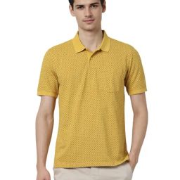 Peter England Yellow Regular Fit Printed Polo T-Shirt-image-81