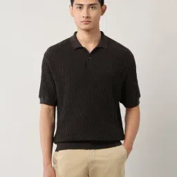 Arrow Brown Cotton Relaxed Fit Textured Polo T-Shirt-picture-33