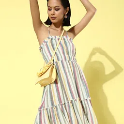 EVERYDAY by ANI Women Multi-Coloured Striped Tiered Dress-picture-46