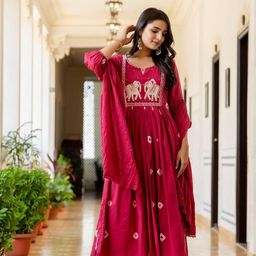 RAABA Embroidered Kurta & Palazzo With Dupatta Set image 4