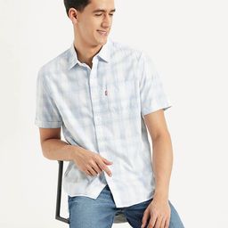 Levis Checked Spread Collar Short Sleeves Cotton Pocket Shirt-image-7