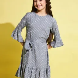 StyloBug Girls Grey Cotton Printed Dress-image-79