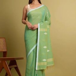 Taneira Green Cotton Woven Saree With Unstitched Blouse-image-22