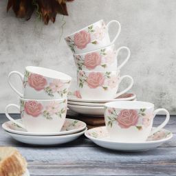 Clay Craft Multicolor Fine Ceramic Cup & Saucer Set of 12- 210 ml image 1