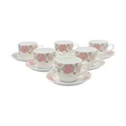 Clay Craft Multicolor Fine Ceramic Cup & Saucer Set of 12- 210 ml image 3