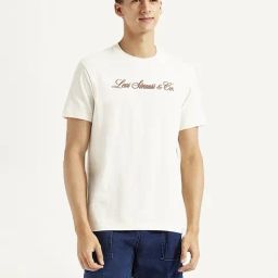 Levi's Off White Cotton Slim Fit Printed T-Shirt-image-35