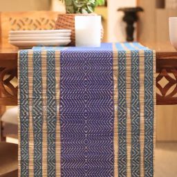 Peepul Tree Teal Natural Plant Threads Woven Table Runner-15