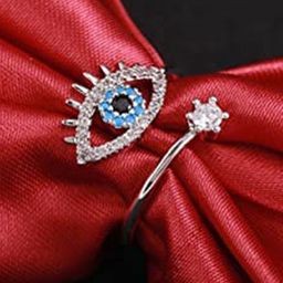 KARISHMA KREATIONS Silver-Plated Stone-Studded Evil Eye Adjustable Finger Ring-image-14