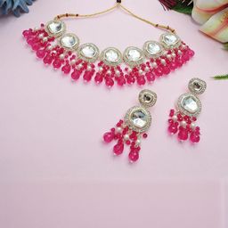 VATSALYA creation Alloy Gold- plated Pink Jewellery Set-picture-14
