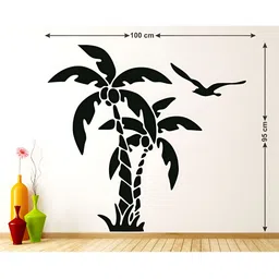 LANSTICK Black Printed Coconut Tree With Birds Wall Sticker-7