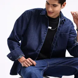 Aeropostale Pure Cotton Drop-Shoulder Sleeves Relaxed Fit Denim Casual Shirt-image-45
