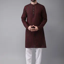 Anouk Men Maroon & Black Striped Straight Kurta-picture-25