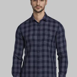 Parx Men Navy Blue and Grey Slim Fit Checked Casual Shirt-picture-28