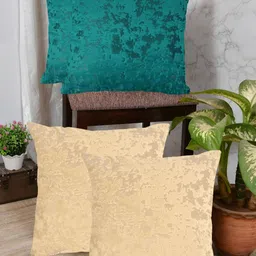 IVAZA Blue & Gold-Toned Set of 4 Abstract Velvet Square Cushion Covers-image-78