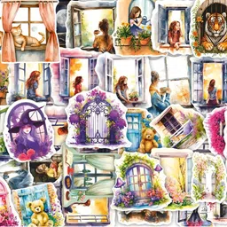 CVANU 39-Pcs Pink & Blue Printed Self Adhesive Scrapbook Stickers-picture-25