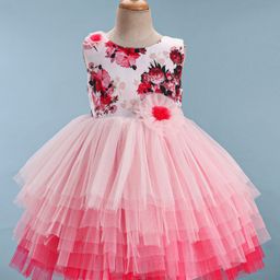 Bluebell  Sleeveless Party Frock with Floral Print & Applique - Pink-image-16