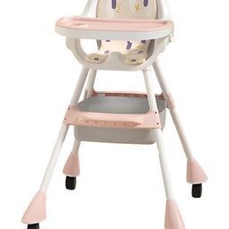 SYGA High Chair Safety Toddler Feeding Booster Seat Dining Table Chair with Wheel and Cushion - Pink-image-5