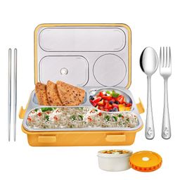 FunBlast 4 Compartment Lunch Box with Bowl Spoon Fork & Chopsticks -Yellow-19