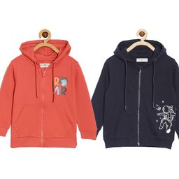 The Mom Store Pack Of 2 Full Sleeves Space Theme Astro Dude With Roar Text Printed Hooded Sweatshirts - Red & Black-picture-32