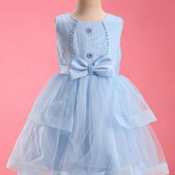 Mark & MiaSleeveless PartyFrock with Beads & Floral Embroidery Detailing with Bow Applique - Sky Blue-image-64