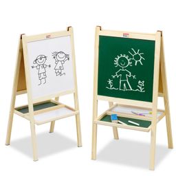 Happy Bear 2 in 1 Wooden White Dry Erase Easel Board and Chalkboard with Marker, Duster & Chalk-11