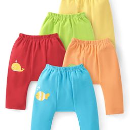 Babyhug Cotton Knit Anti-Microbial Ankle Length Diaper Leggings with Fish Print Pack of 5 - Multicolour-image-24