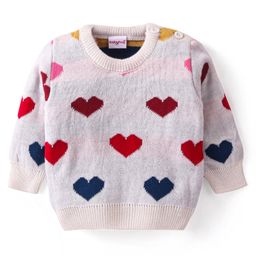 Babyhug Knitted Full Sleeves Pullover Sweater With Hearts Design - Multicoour-picture-16