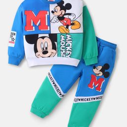 Babyhug Disney Terry Knit Full Sleeves Sweatshirt & Lounge Pant Set With Mickey Mouse Graphics - Multicolor-image-32