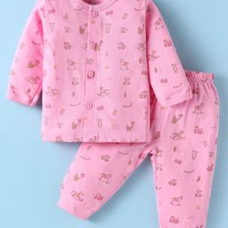 Zero Sinker Knit Full Sleeves Night Suit With Toys Print - Light Pink-image-29