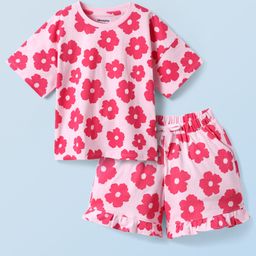 Honeyhap Premium100% Cotton Knit Half Sleeves Co-ords Shorts Night Suit with Bio Finish & Floral Print - Tender Touch-image-70