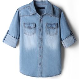 Pine Kids Denim Woven Full Sleeves Washed Shirt - Light Blue-picture-43