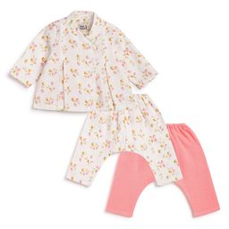 Tiber Taber 100% Cotton Full Sleeves Abstract Printed Jhabla & Pants Set - White & Pink-picture-40