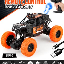Fiddlerz Remote Control Car for Kids 4WD Rock Crawler Monster Truck with Mist Spray Effect Off-Road Climbing RC Car for Boys and Girls Age 4+ (Orange)-12