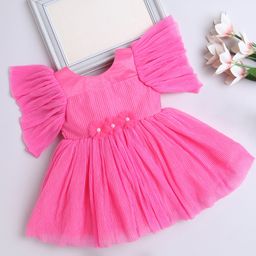 The Magic Wand Frill Sleeves Solid Printed Flower Detailed Party Dress - Pink-image-24