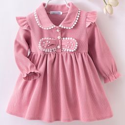 Mark & Mia Full Sleeves Frock with Frill & Bow Detailing - Pink-picture-45