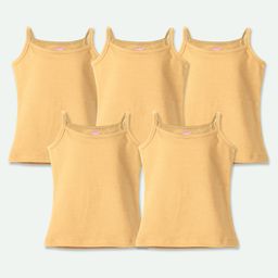Ariel Cotton Lycra Knit Pack Of 5 Sleeveless Solid Camisoles - Beige-image-66