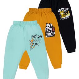 Tiny Hugs Cotton Knit Pack of 3 Lazy But Crazy Text & Animals Printed Pajamas - Black Mustard & Blue-image-12