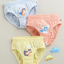 BUMZEE Cotton Briefs With Animal Print Pack of 3 - Yellow Peach & Light Blue-picture-26