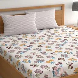 CHHAVI INDIA Off White & Orange Floral Microfiber 210 TC King Bedsheet Set-2.75 m X 2.75 m-image-15