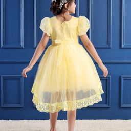 Mark & Mia Half Puffed Sleeves Sequined High & Low Party Frock with Sequin & Bow Detailing - Yellow image 2