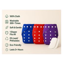 Sparkle Joy Free Size Reusable Cloth Diaper With Insert Pad 5 Pcs Diaper With 3 Pcs Insert- Multicolor image 2