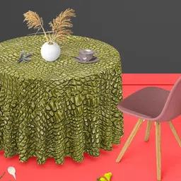 ArtzFolio Olive Green Crocodile Skin Printed Anti-Slip Round 4-Seater Table Cover-44