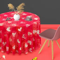ArtzFolio Red & White Heart Printed Anti-Slip Round 4-Seater Table Cover-image-40
