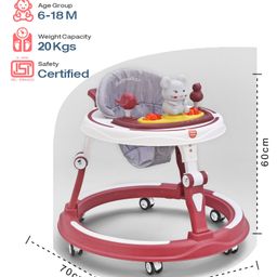 Play Nation Multi Function Adjustable Height Baby Walker with Toy Bar & Music - Red White image 3