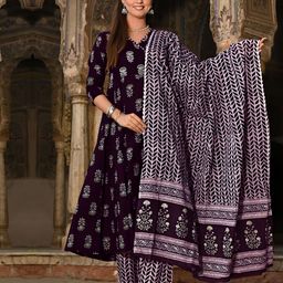 7Threads Women Ethnic Motifs Printed Regular Kurta with Trousers & With Dupatta image 3