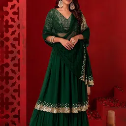 ETHNIC PLUS Embellished Sequinned Semi-Stitched Lehenga & Unstitched Blouse With Dupatta-image-93
