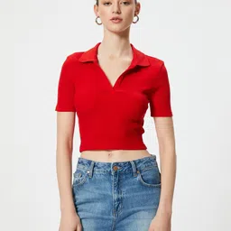 Koton Women V-Neck Pockets T-shirt-image-78